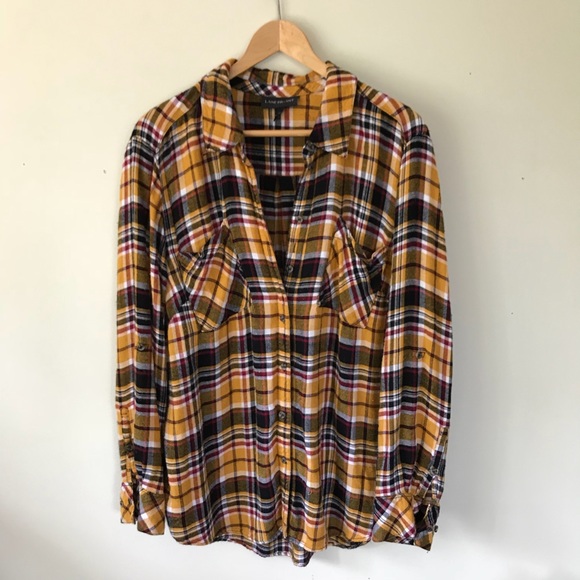 Lane Bryant Tops - Lane Bryant Mustard Yellow Plaid Flannel Shirt